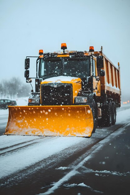 Photo a snow plow that is on the side of the road