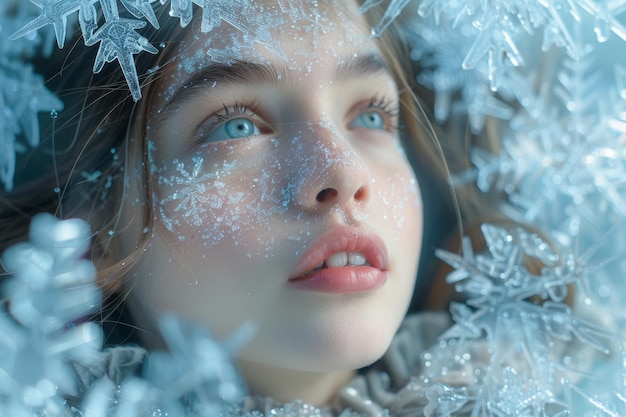 Photo snow queen portrait with blue eyes