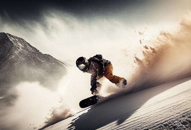 Snowboarder in action Extreme winter sports AI Generated