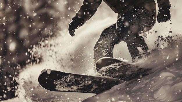 Photo snowboarder doing tricks on the mountain close up of snowboarder on the snow