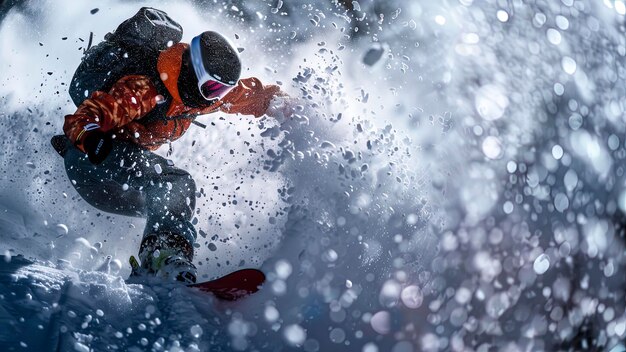 Photo snowboarder doing tricks on the mountain close up of snowboarder on the snow