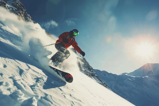 Snowboarder Doing Tricks in the Mountains with Skill and Precision