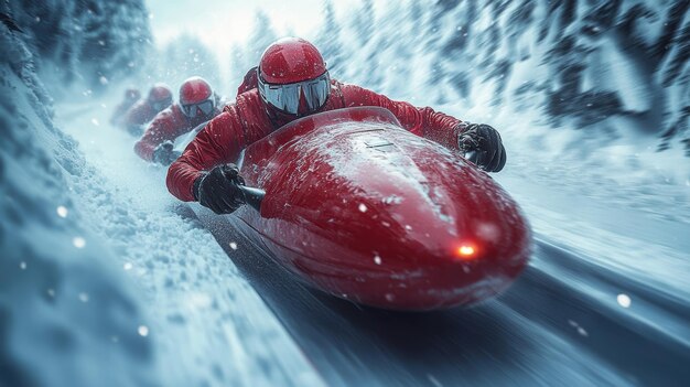 Photo a snowboarder is riding a snowmobile with a light on his helmet