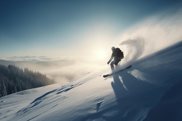 Snowboarder in a jump on a high mountain Freerider