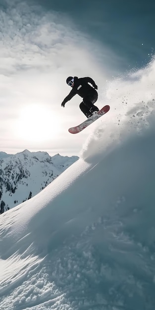 Snowboarder jumping on snowy slope