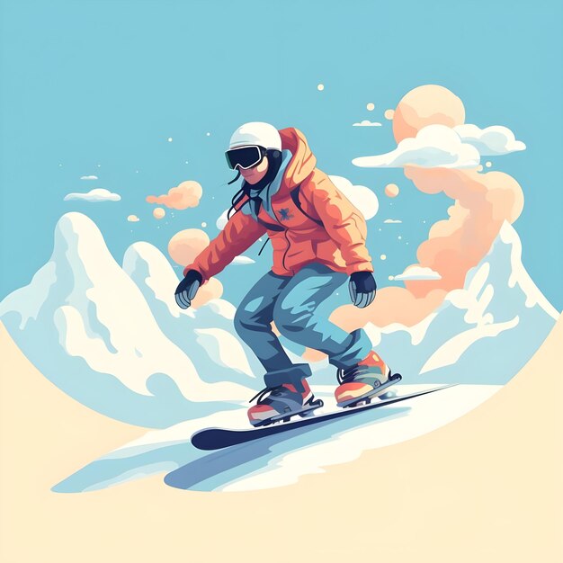 Snowboarder snowboarding illustration design in Snowy Winter Season Adventure Extreme sports