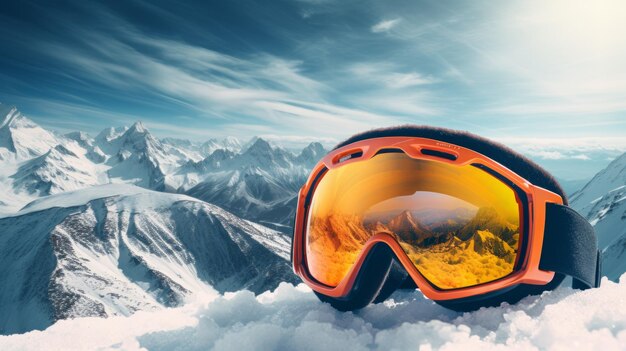 Snowboarding ski mask glasses with reflection of snowy mountains Neural network ai generated