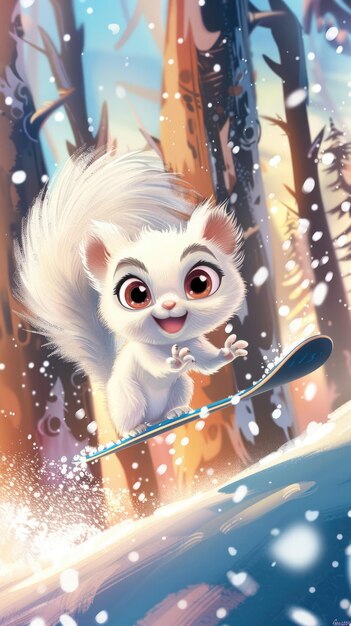 Snowboarding Squirrel in Winter Wonderland