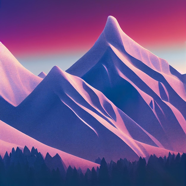 Snowcapped mountain peaks in winter Digital illustration