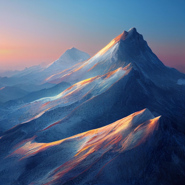 Snowcapped mountain peaks in winter Digital illustration