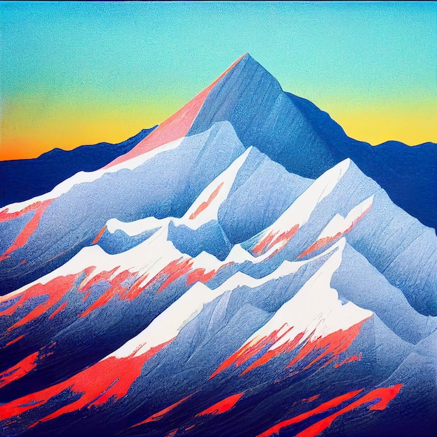 Snowcapped mountain peaks in winter Digital illustration