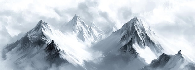 Snowcapped mountain peaks with cloudy sky