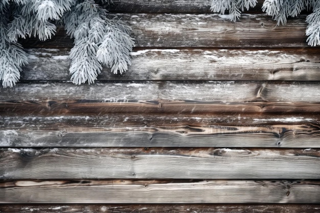 SnowCovered Firtree Adds To The Charm Of Old Wood Texture