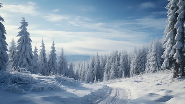 Snowcovered landscapes including mountains forests and fields