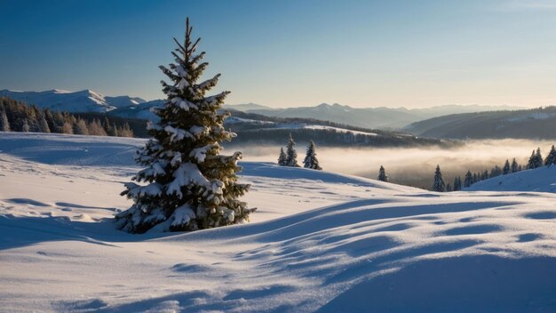 Snowcovered landscapes providing picturesque backdrop with snow laden trees and mountains