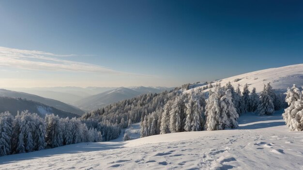 Snowcovered landscapes providing picturesque backdrop with snow laden trees and mountains