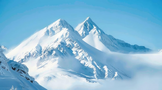 Snowcovered mountains with a clear blue sky