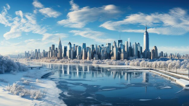 Photo snowcovered new york city skyline