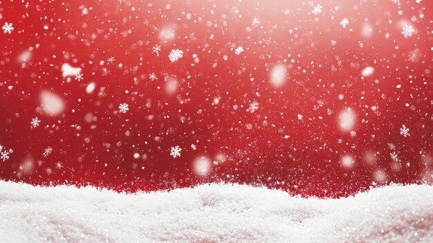 Photo snowcovered red background with delicate white snowflakes falling creating a festive christmas