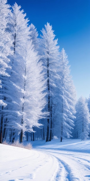 snowdraped trees under a clear blue sky creating a serene and picturesque landscape