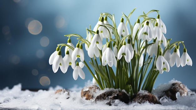 Snowdrops are awakening from beneath the snow AI generation