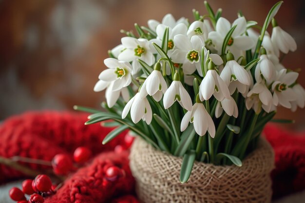 Snowdrops and martenitsa iconic symbols heralding the arrival of spring