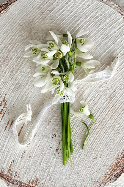 Snowdrops on wooden background