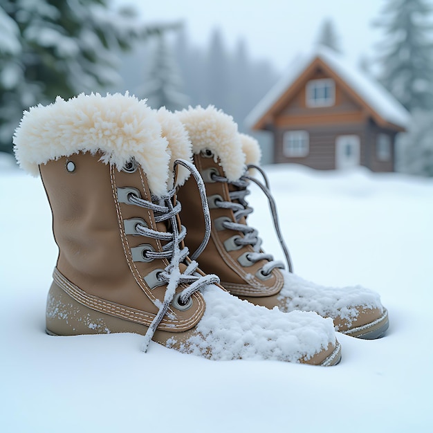 Photo snowdusted boots on a wintery frosted surface