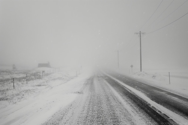 Photo snowed road background snow background snowfall on the road a road view with snowfall freeway