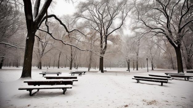 Snowfall covered in a park background with Generative AI Technology