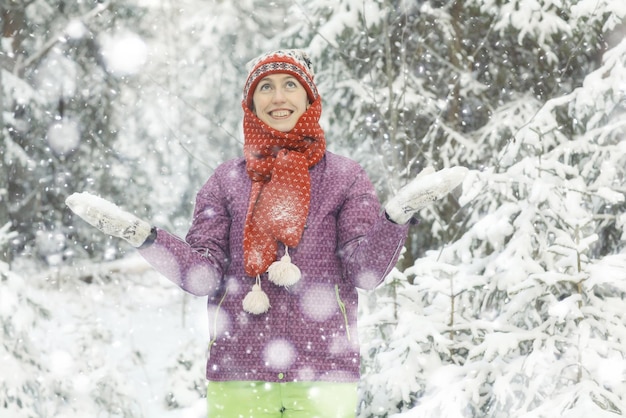 snowfall nature portrait of woman health beauty