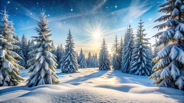 Photo snowfall in winter forestbeautiful landscape with snow covered fir trees and snowdriftsmerry chris