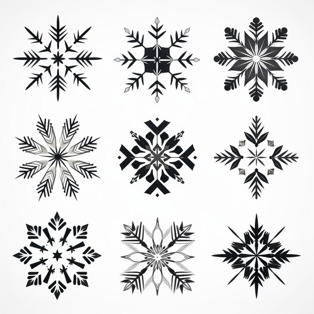 Snowflake Design Vector Set Black And White Symmetrical Art