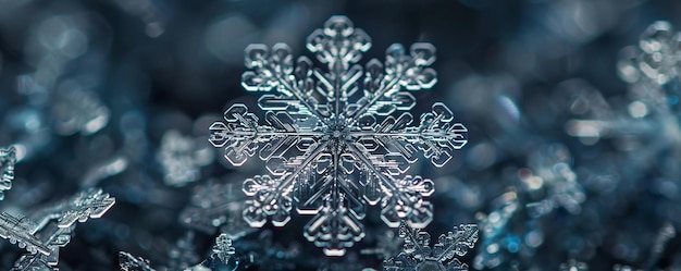 Photo a snowflake under a microscope its intricate crystalline structure a masterpiece of nature39s design