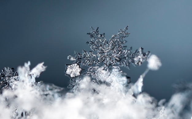 Snowflake On Natural Snowdrift Close Up  Christmas And Winter Background