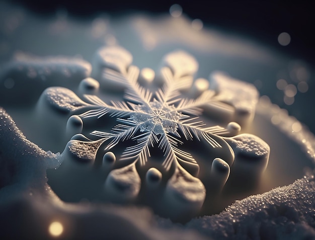 A snowflake that is on a white surface