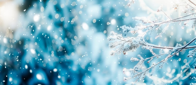 snowflakes are the background of a blue tree