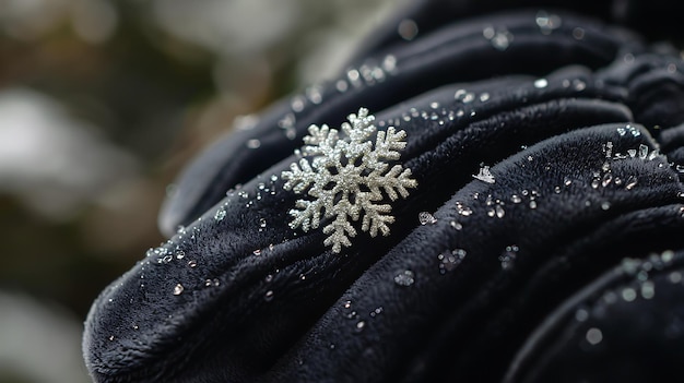 snowflakes are on a black glove