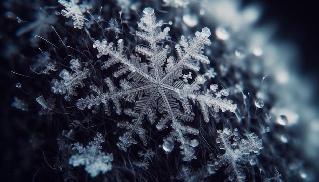 Photo snowflakes closeup of unique snowflakes on a winter coat