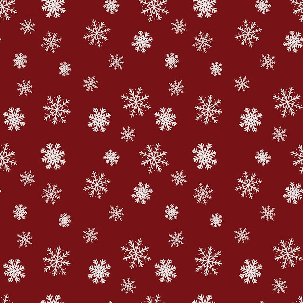 Snowflakes on dark red background seamless pattern