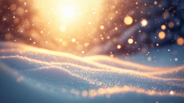 Snowflakes falling in the glow of the sun