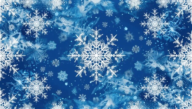 Photo snowflakes gently falling over a dark blue background creating a serene winter atmosphere