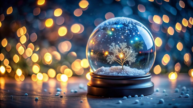 Photo snowglobe in eve night wish concept abstract defocused background