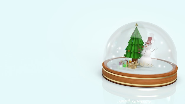 Snowglobe with snowman 3d rendering