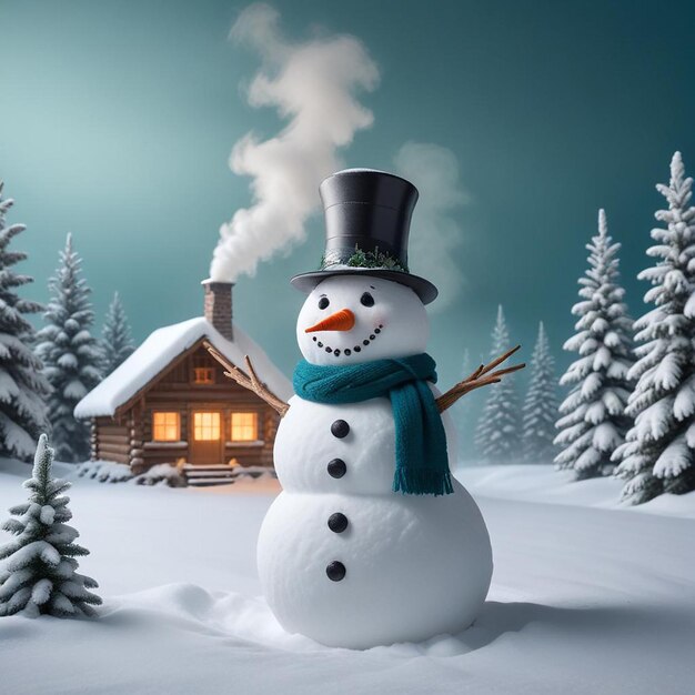 Photo snowman background winter landscape