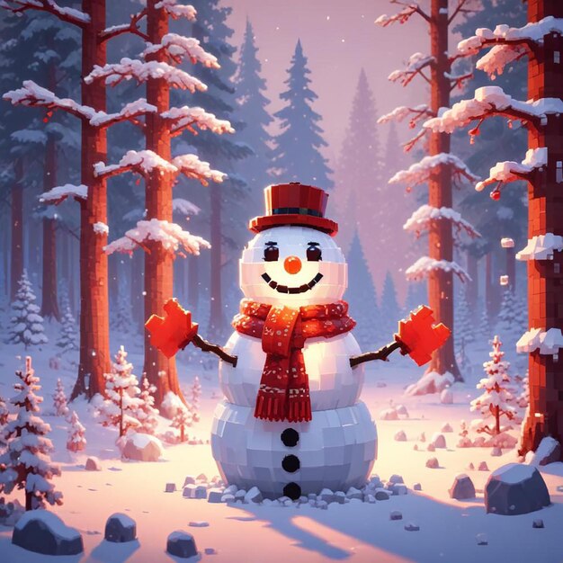 Photo snowman background winter landscape