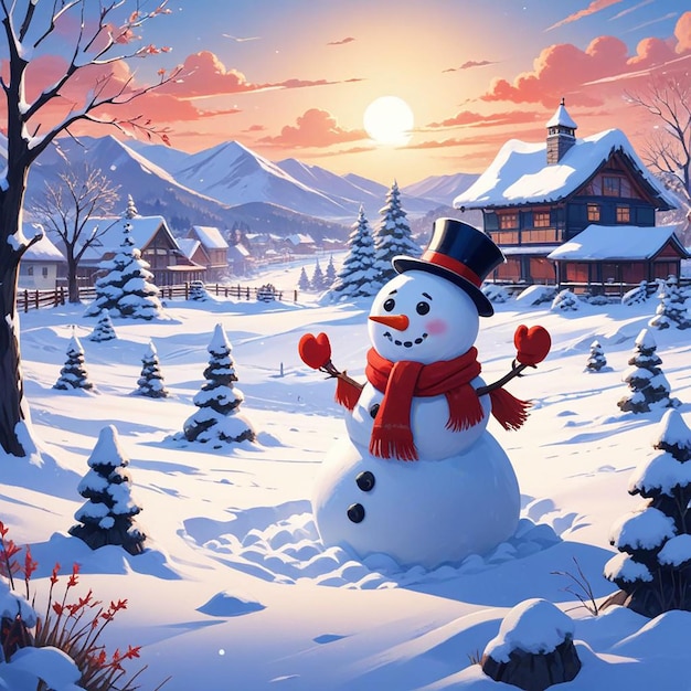 Photo snowman background winter landscape