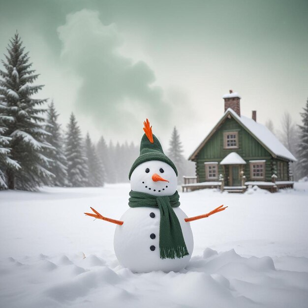 Photo snowman background winter landscape