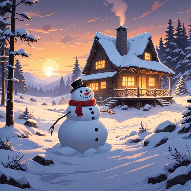 snowman background winter landscape