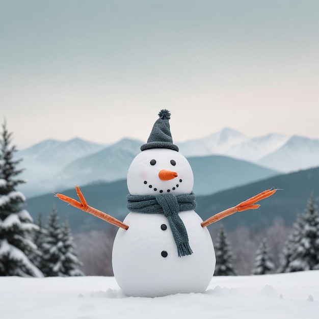 Photo snowman background winter landscape